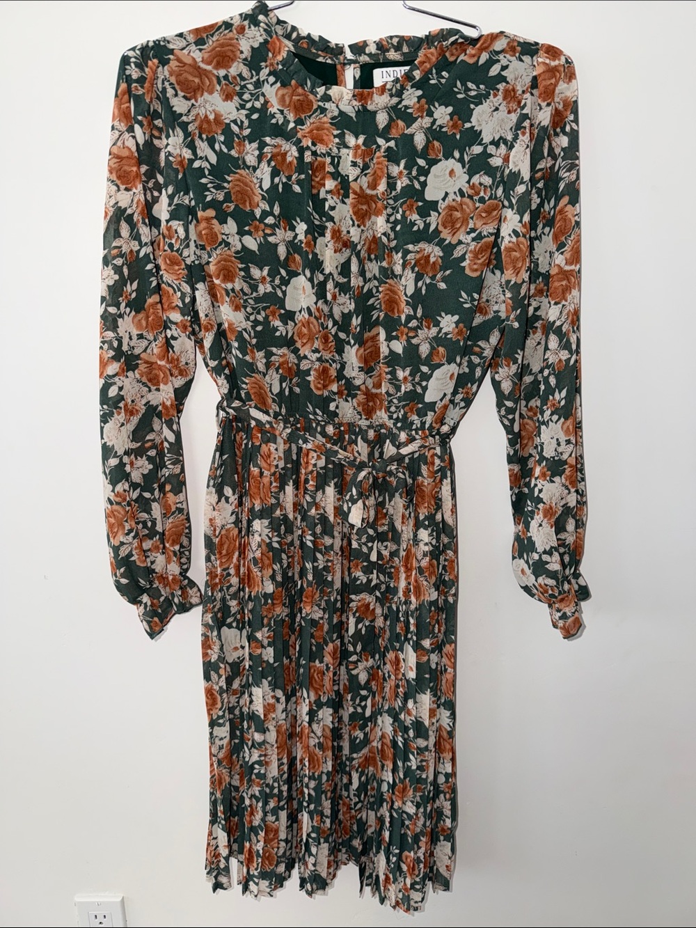 Indie & Co Green Floral Dress Pleated Women's Size XL
